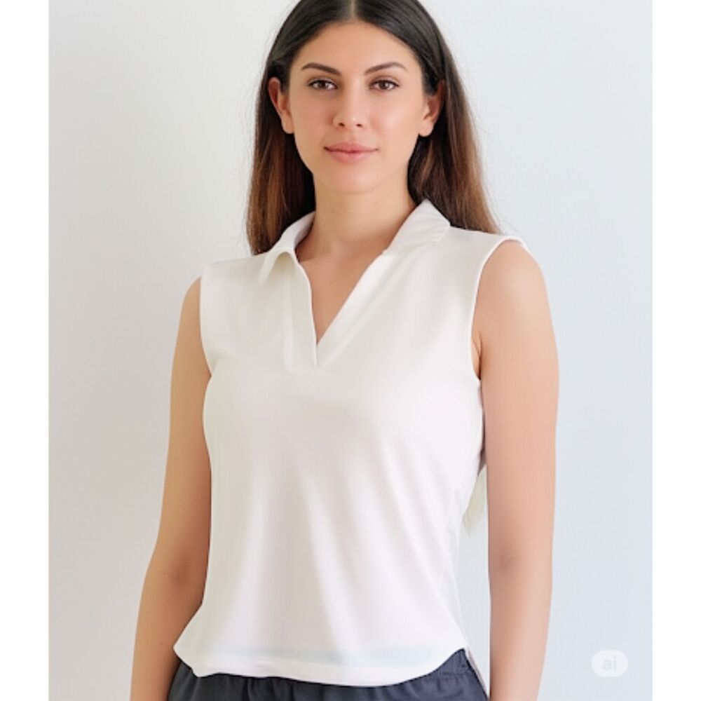 Halogen Ivory V Neck Johnny Collar Sleeveless Shell Tank Size 1